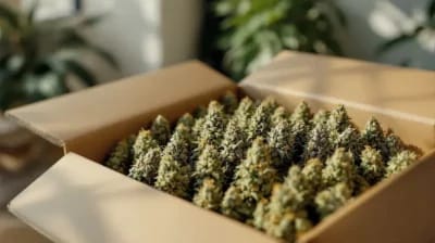 Cannabis trocknet im Karton